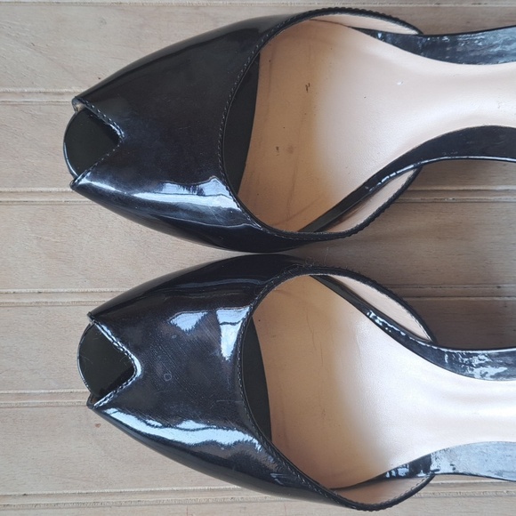 Arturo Chiang Black Patent Leather Peep Toe Ankle Strap Wedge Heels - Picture 3 of 14